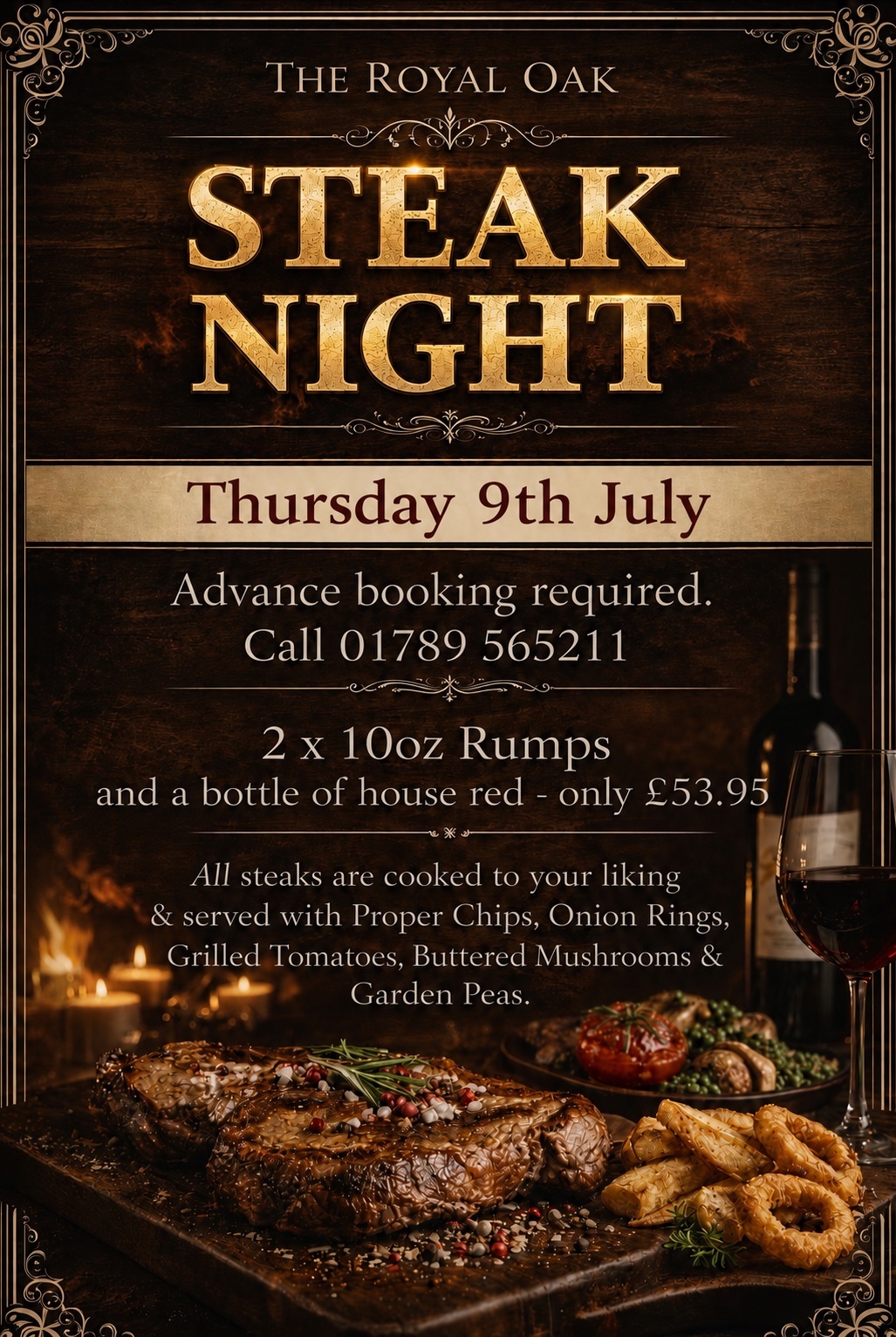 Featured image for “Steak night at the Oak, Thursday 9th July”